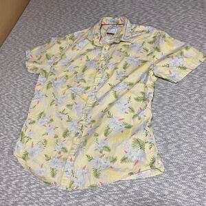 Denim & Flower Yellow floral button up shirt Size men L. SKU792 #floral